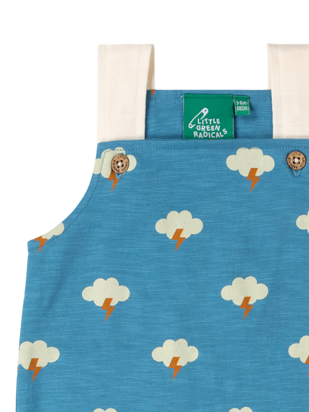 Little Green Radicals Baby Organic Cotton Cloud Print Dungaree Shorts, Blue - view 2, Blue