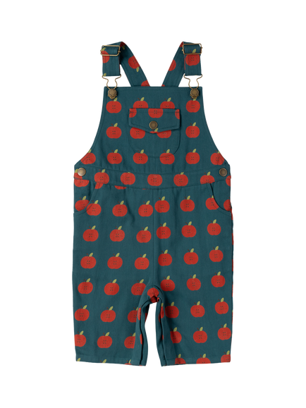 Little Green Radicals Kids' Apple Print Dungaree Shorts, Blue, Blue