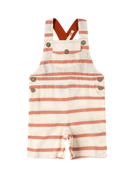 Little Green Radicals Baby Organic Cotton Stripe Dungaree Shorts, Red, Red