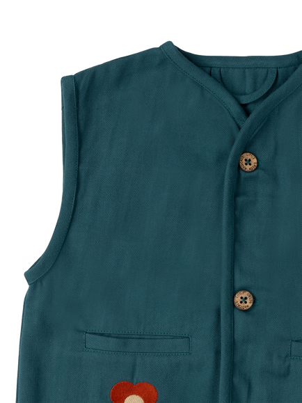 Little Green Radicals Kids' Flowers Spring Gilet, Blue - view 2, Blue