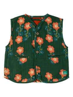 Little Green Radicals Kids' Organic Cotton Floral Gilet, Green, Green
