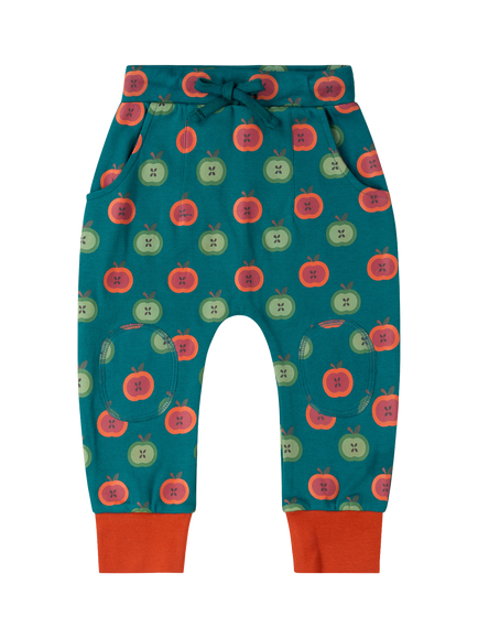 Little Green Radicals Kids' Organic Cotton Apple Print Comfy Joggers, Blue, Blue