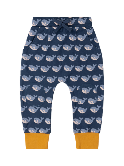Little Green Radicals Kids' Organic Cotton Whale Print Cosy Joggers, Blue, Blue