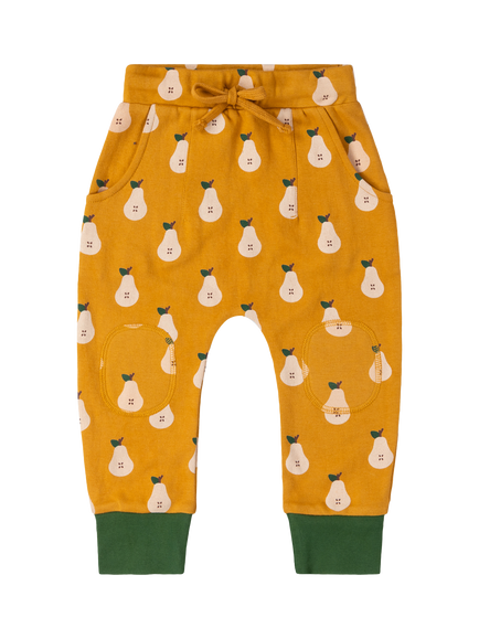 Little Green Radicals Kids' Organic Cotton Pear Print Cosy Joggers, Gold, Gold