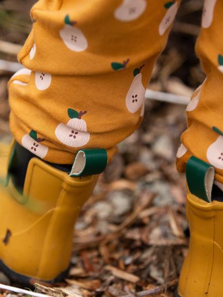 Little Green Radicals Kids' Organic Cotton Pear Print Cosy Joggers, Gold - view 2, Gold