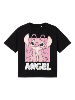 NAME IT Kids' Disney Stitch Short Sleeve T-Shirt, Black, Black