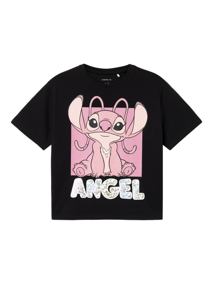 NAME IT Kids' Disney Stitch Short Sleeve T-Shirt, Black, Black