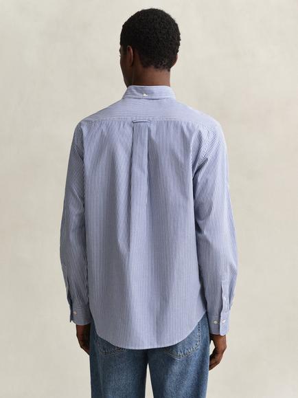 GANT Button Down Stripe Cotton Poplin Shirt, College Blue - view 2, College Blue