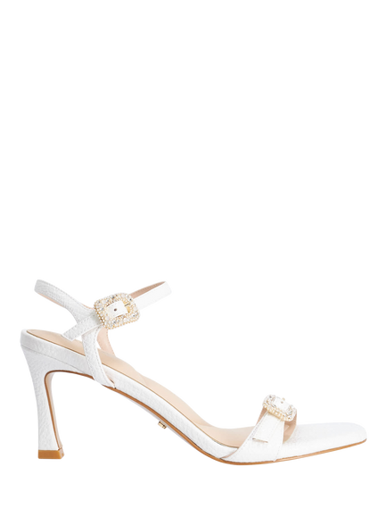 Dune London Milana Gemstone Buckle Heeled Sandals, White