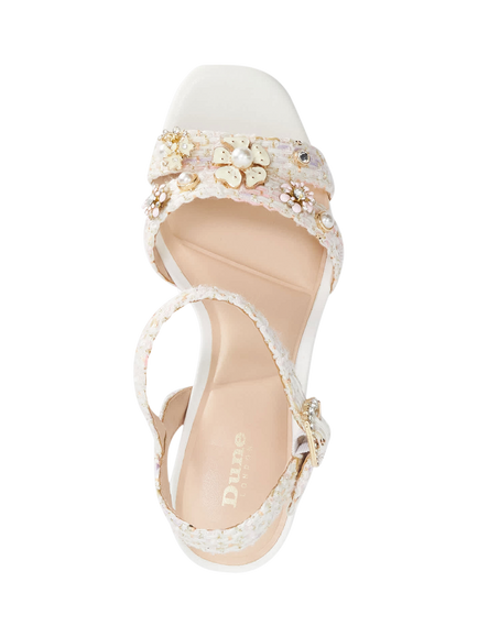 Dune London Manifests Floral Embellished Boucle Platform Sandals, White - view 2, White