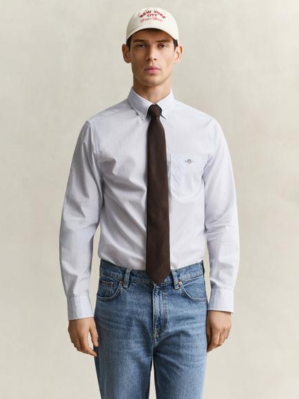 GANT Button Down Stripe Cotton Poplin Shirt, Light Blue, Light Blue