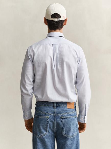 GANT Button Down Stripe Cotton Poplin Shirt, Light Blue - view 2, Light Blue