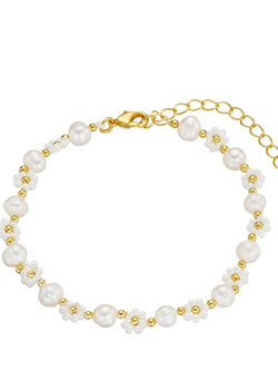 Orelia Floral Stationed Beaded Bracelet, Pearl, Pearl