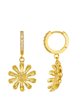 Orelia Daisy and Pavé Hoop Earrings, Gold, Gold
