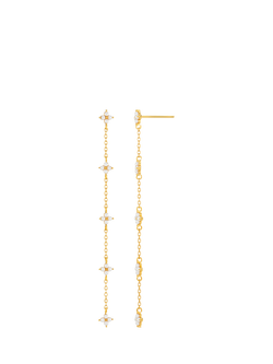 Orelia Floral Pearl Stationed Long Drop Earrings, Gold, Gold