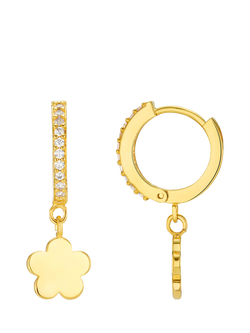 Orelia Flower and Pavé Huggie Hoop Earrings, Gold, Gold