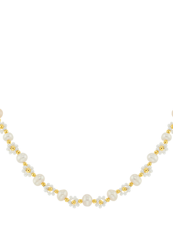 Orelia Floral Stationed Pearl Beaded Necklace, Gold, Gold