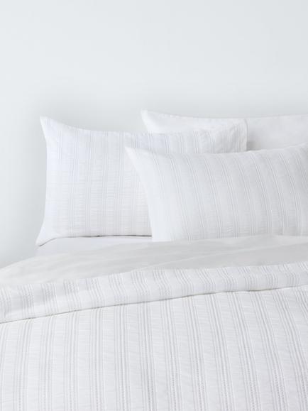 John Lewis Avon Waffle Stripe Duvet Cover Set, White, White
