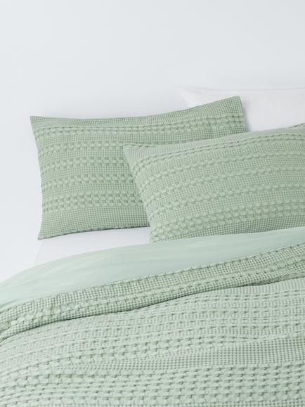 John Lewis Large Waffle Stripe Duvet Cover Set, Green