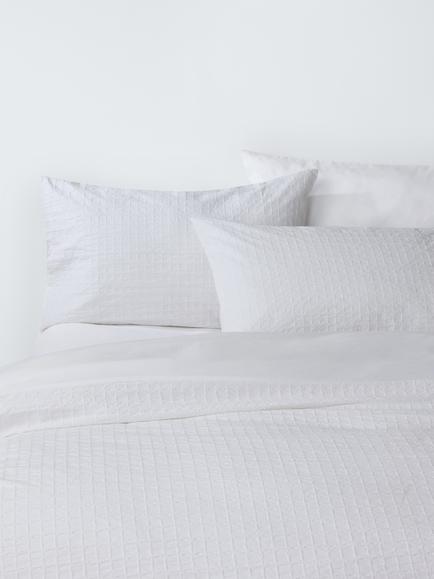John Lewis Mala Waffle Check Duvet Cover Set, White, White