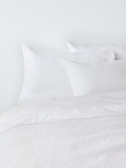 John Lewis Waffle Stripe Duvet Cover Set, White, White