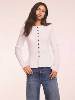 Mint Velvet Crew Neck Peplum Hem Cardigan, White Ivory, White Ivory