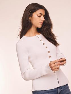 Mint Velvet Crew Neck Peplum Hem Cardigan, White Ivory - view 2, White Ivory