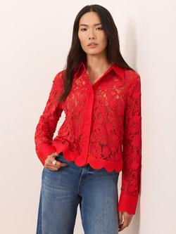 Mint Velvet Lace Cropped Shirt, Red, Red