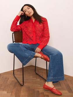 Mint Velvet Lace Cropped Shirt, Red - view 2, Red