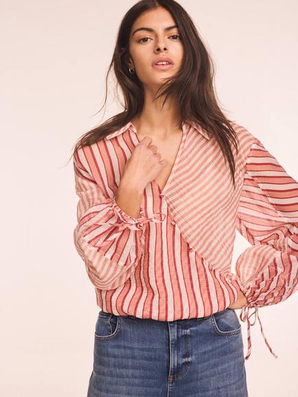 Mint Velvet Stripe Wrap Shirt, Orange/Multi, Orange/Multi