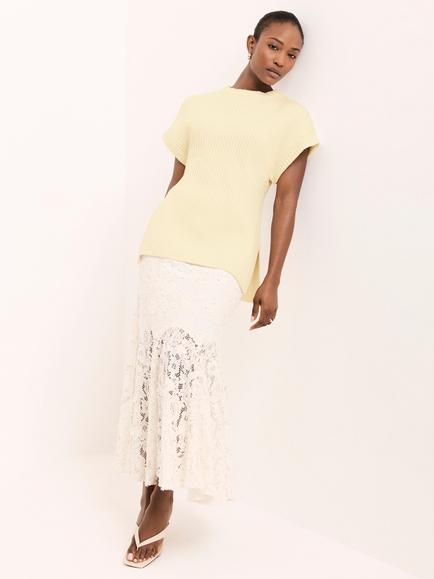 Mint Velvet Ribbed Longline Wool Blend Top, Yellow/Multi, Yellow/Multi