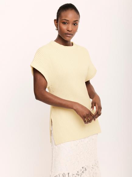 Mint Velvet Ribbed Longline Wool Blend Top, Yellow/Multi - view 2, Yellow/Multi