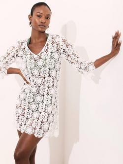 Mint Velvet Crochet Beach Mini Dress, White Ivory, White Ivory