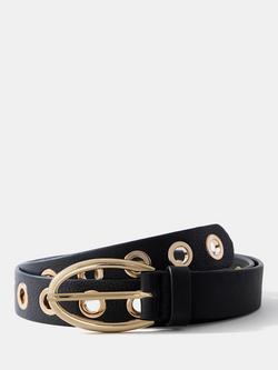 Mint Velvet Eyelets Pure Leather Belt, Black, Black