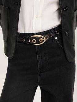 Mint Velvet Eyelets Pure Leather Belt, Black - view 2, Black