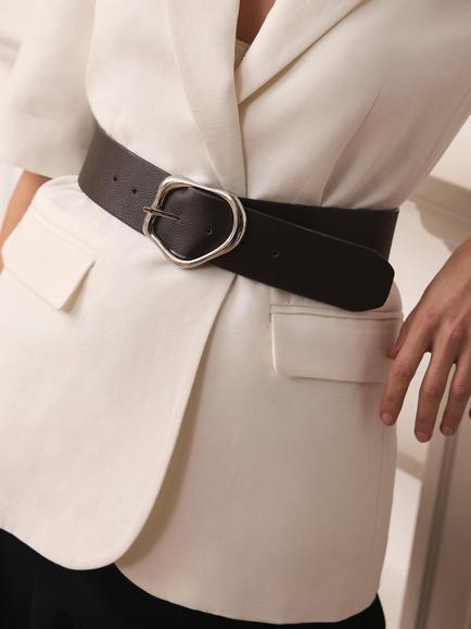 Mint Velvet Wide Pure Leather Belt, Brown - view 2, Brown