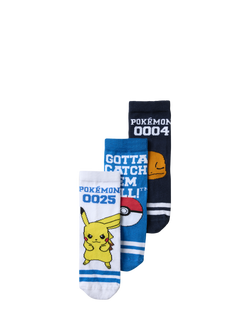 NAME IT Kids' Pokemon Socks, Pack of 3, Navy/White/Blue, Navy/White/Blue