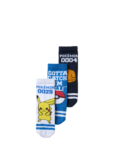 NAME IT Kids' Pokemon Socks, Pack of 3, Navy/White/Blue, Navy/White/Blue