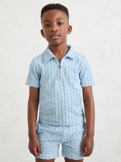 Reiss Kids' Jackson Textured Short Sleeve Polo Shirt, Blue, Blue