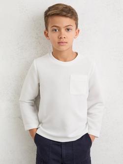 Reiss Kids' Durian Long Sleeve Patch Pocket Top, White, White