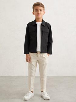 Reiss Kids' Ascend Long Sleeve Zip Up Shirt, Black, Black