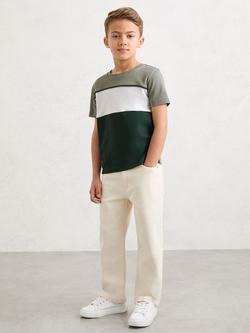 Reiss Kids' Cole Short Sleeve Colour Block T-Shirt, Dark Green/Sage/Off White