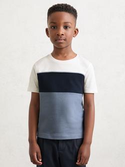 Reiss Kids' Cole Short Sleeve Colour Block T-Shirt, Navy/Airforce/Off White