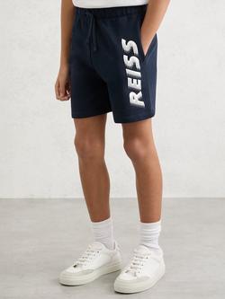 Reiss Kids' Terek Logo Print Drawstring Shorts, Navy, Navy