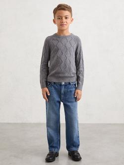 Reiss Kids' Mansion Diamond Stitch Crew Neck Jumper, Grey, Grey