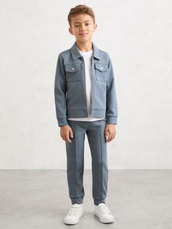 Reiss Kids' Medina Interlock Zip-Through Overshirt, Airforce Blue, Airforce Blue