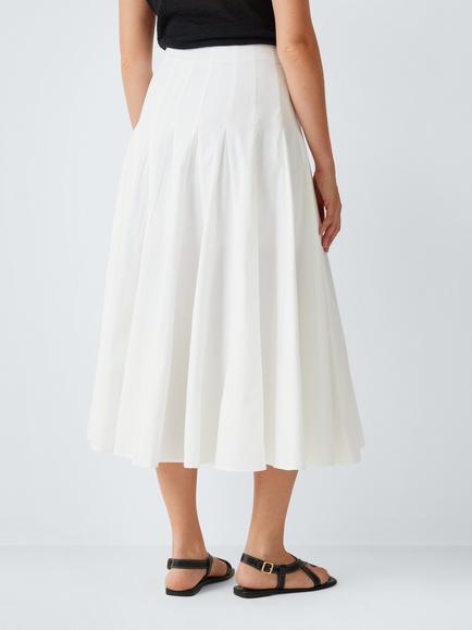 John Lewis Godet Pleated Cotton Full Midi Skirt - view 2, White