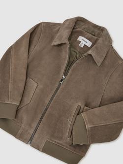 Reiss Kids' Sainsie Suede Jacket, Green - view 2, Green
