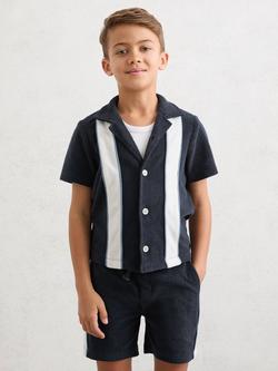 Reiss Kids' Rubus Colour Block Short Sleeve Shirt, Navy/White, Navy/White