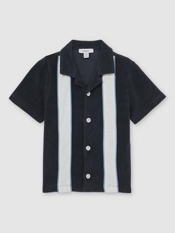 Reiss Kids' Rubus Colour Block Short Sleeve Shirt, Navy/White - view 2, Navy/White